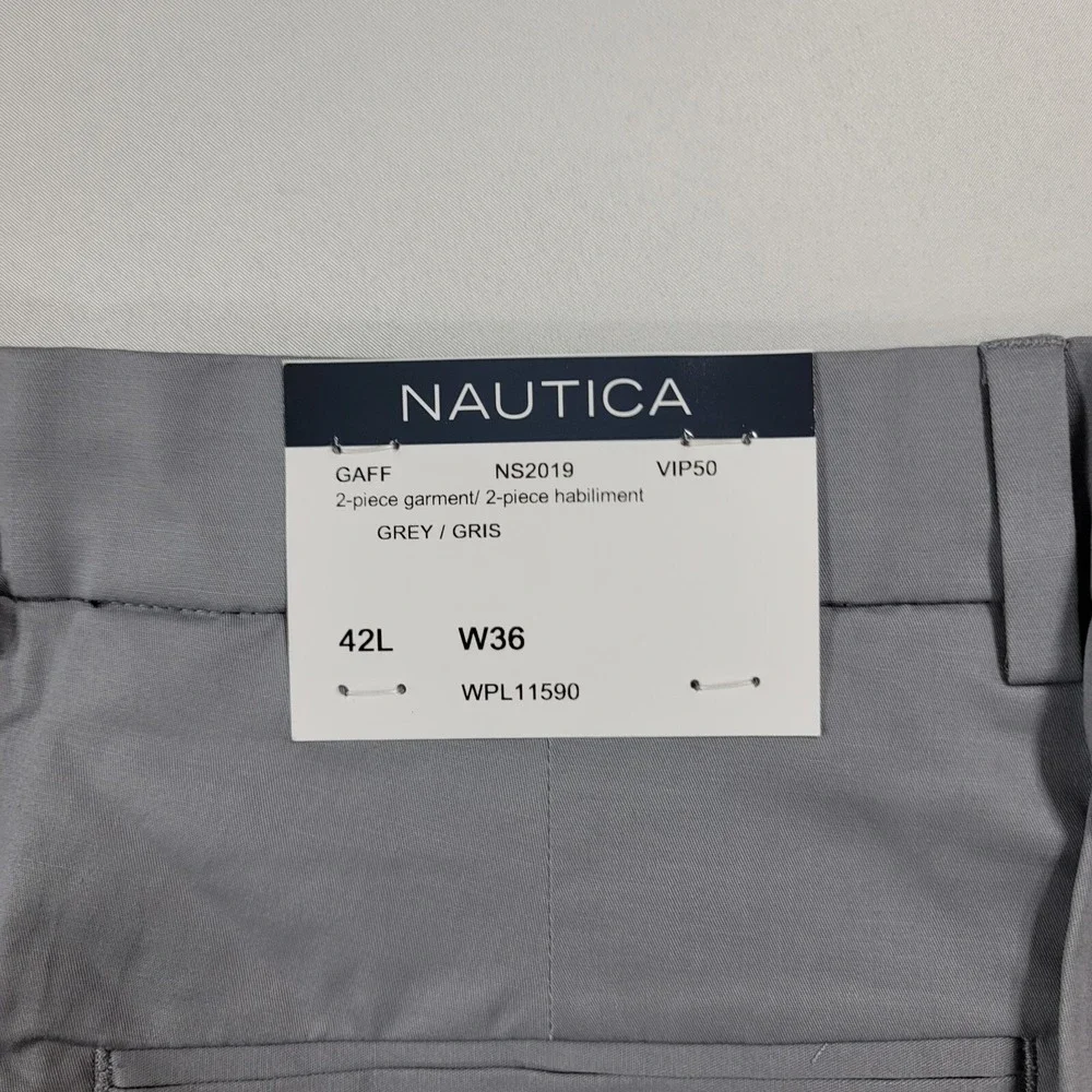 Nautica Cotton Suit‎ Mens 42L 2 Piece Pants 36x32 Modern-Fit Stretch Grey NEW